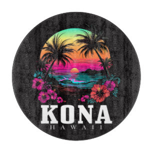 Planche À Découper Kona Hawaï Fleurs d'Hibiscus Hawaïen Surfeur