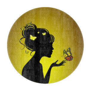 Planche À Découper La femme papillons jaunes