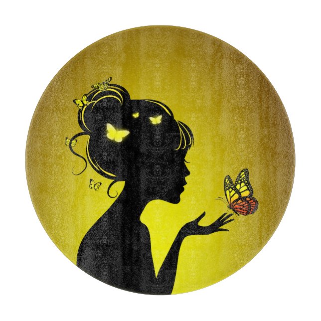 Planche À Découper La femme papillons jaunes (Devant)