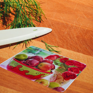 Planche À Découper La vie est belle avec des pommes rouges et des ros
