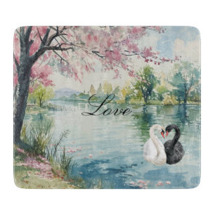 Planche À Découper Lac d'amour des cygnes romantiques