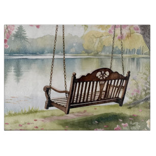 Planche À Découper Lakeside Swing dans le jardin d'aquarelle romantiq