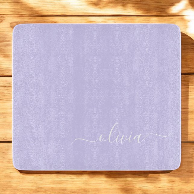 Planche À Découper Lavande Purple Script Moderne Fille Monogramme Nom (Créateur téléchargé)