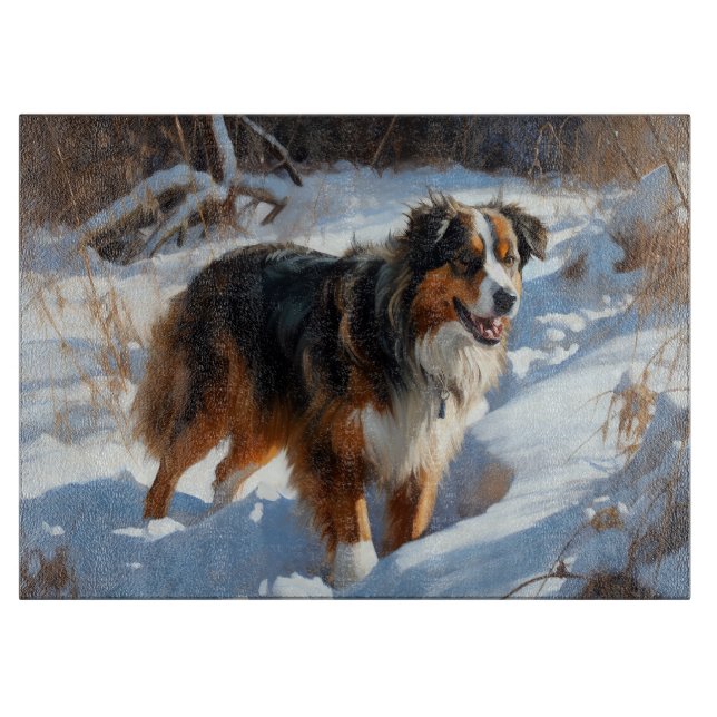 Planche À Découper Le Berger Australien Laisser Neige Noël (Devant)