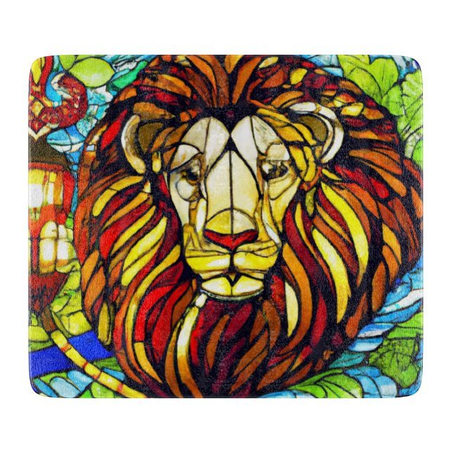 Planche À Découper Le lion en vitrail. Lumineux et audacieux. (Devant)