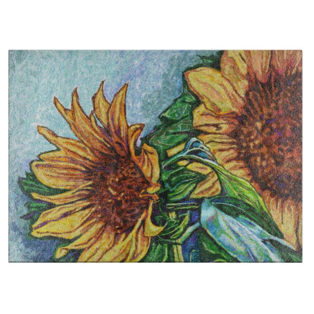 Planche À Découper Le verre d'art des tournesols (Devant)
