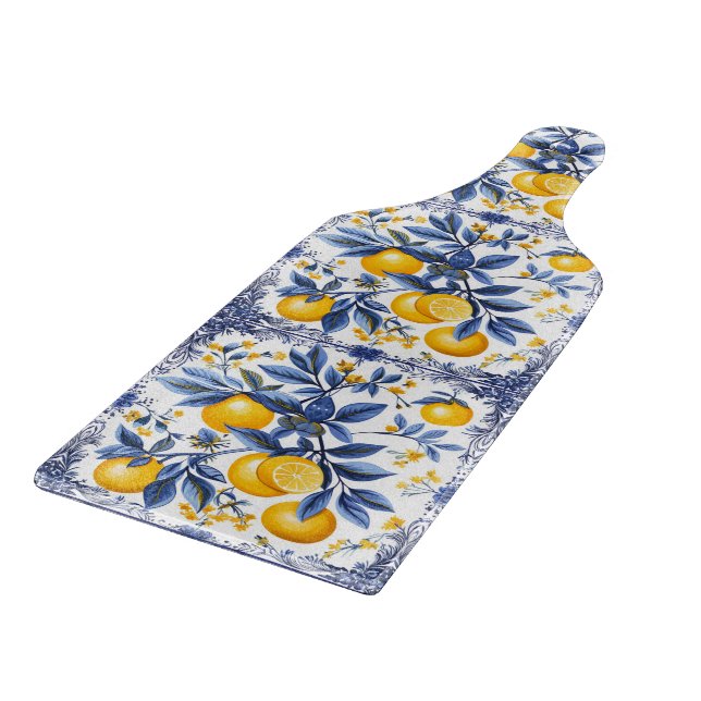 Planche À Découper 🍋 Lemon Azulejo avec éléments bleus (Coin)