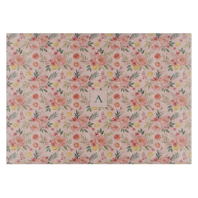 Planche À Découper Lemon  Floral pink Peony rustic Pattern monogram (Devant)