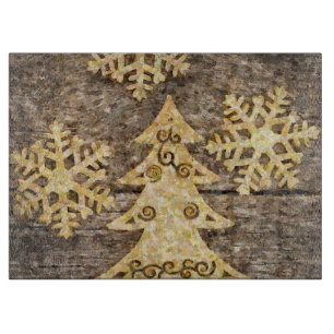 Planche À Découper Les flocons d'or et l'arbre de Noël