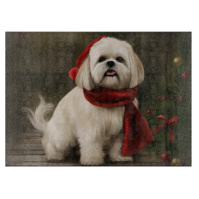 Planche À Découper Lhasa Apso Chien dans Noël de neige (Devant)