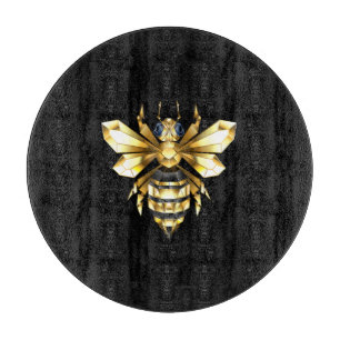 Planche À Découper Logo Faux Gold Foil Bee Polygonal sur Noir