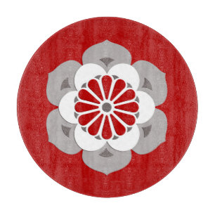 Planche À Découper Lotus Flower Mandala, rouge foncé, gris et blanc