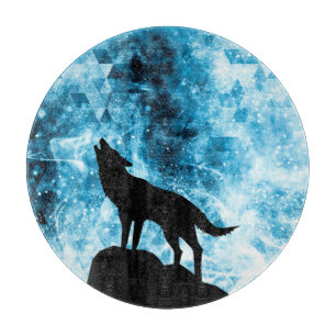 Planche À Découper Loup hurlant Fumée bleue neigeuse d'hiver Abstrait