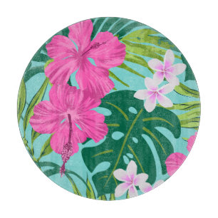 Planche À Découper Luna Hibiscus Garden Hawaiian - Rose et Turq