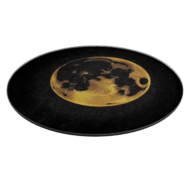 Planche À Découper Lune texturée dorée sur fond noir (Coin)