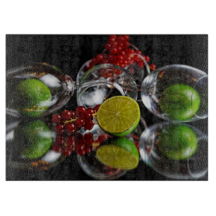 Planche À Découper Lunettes de champagne, cerises et limons
