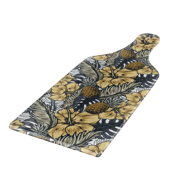 Planche À Découper Luxe Elegant Or N' Black Tropical Flowers (Coin)