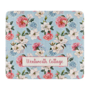 Planche À Découper Magnolias et Œillets sur Personnalisé Bleu