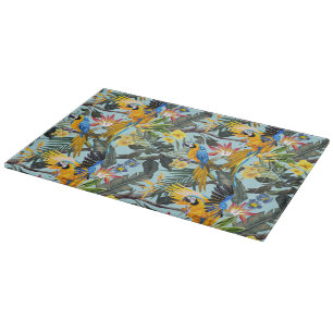 Planche À Découper Maison de plage de perroquets tropicaux carrelés