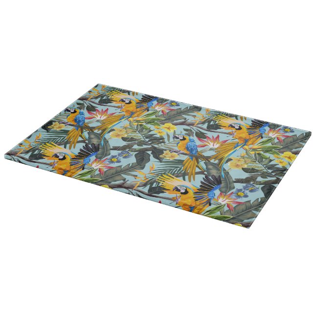 Planche À Découper Maison de plage de perroquets tropicaux carrelés (Coin)