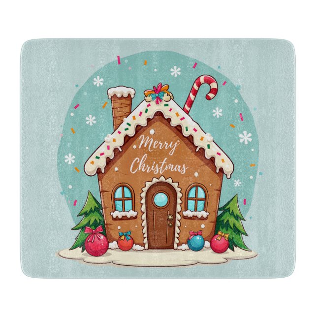 Planche À Découper Maison en pain d'épices de Whimsical scène de Noël (Devant)