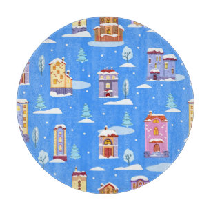 Planche À Découper Maisons d'hiver scandinave Motif de neige