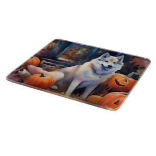 Planche À Découper Malamute d'Alaska Halloween avec des citrouilles e