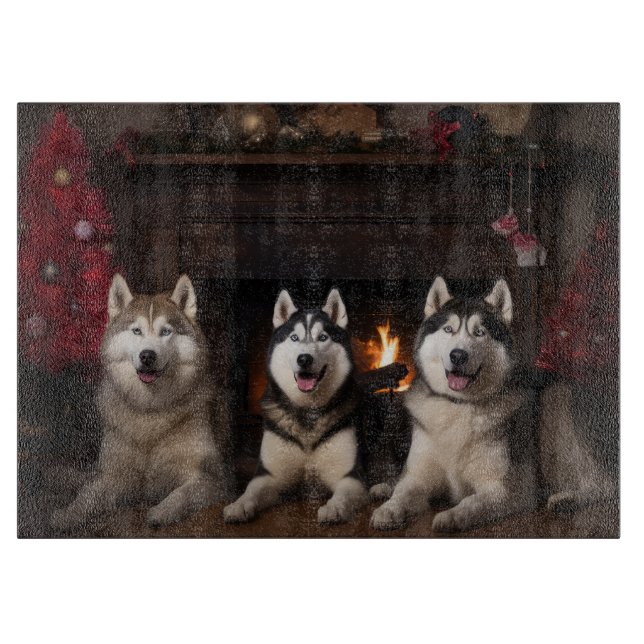 Planche À Découper Malamute en Alaska près de la cheminée Noël (Devant)