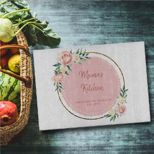 Planche À Découper Maman Cadeau rose Or Vert Floral Wreath Blush Rose