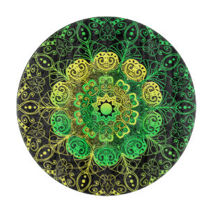 Planche À Découper Mandala Art : Green Yellow Detail.