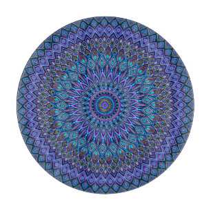 Planche À Découper Mandala Boho bleu Turquoise violet Peacock Gold Ma