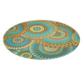Planche À Découper Mandala superposé bleu marron or