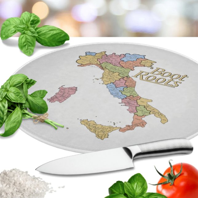Planche À Découper Map of Italy "Boot Roots"  (Map of Italy "Boot Roots" - Italian heritage glass cutting board - housewarming or bridal shower )