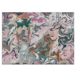 Planche À Découper Marbre Abstrait Vert et Rose