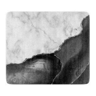 Planche À Découper Marbre Blanc Agate Noire Paillettes Argentées