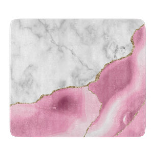 Planche À Découper Marbre blanc Agate rose Paillettes dorées