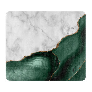 Planche À Découper Marbre Blanc Agate Vert Emeraude Paillettes Dorées