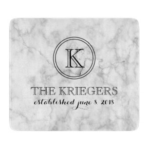 Planche À Découper Marbre blanc Monogramme Mariage cardiaque