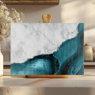 Planche À Découper Marbre blanc Parties scintillant argent Turquoise