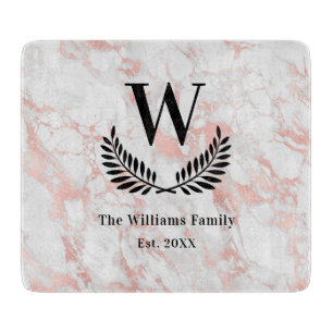 Planche À Découper Marbre blanc rose or pierre famille monogramme