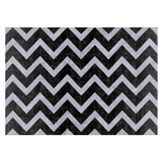 PLANCHE À DÉCOUPER MARBRE CHEVRON9 NOIR ET MARBRE BLANC (Devant)