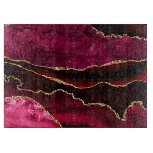 Planche À Découper Marbre d'agate rouge foncé et doré pailleté