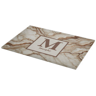 Planche À Découper Marbre de crème et Monogramme de veine Brown