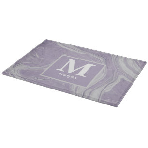 Planche À Découper Marbre de lavande avec Monogramme de veines blanch
