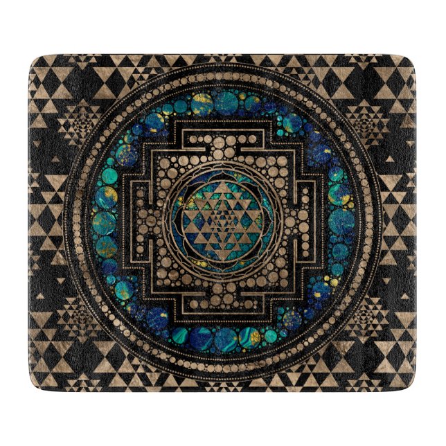 Planche À Découper Marbre et or Sri Yantra / Sri Chakra (Devant)
