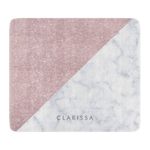 Planche À Découper Marbre rose girly élégant de blanc de parties