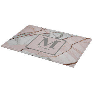 Planche À Découper Marbre rose vif avec Accents en cuivre Monogramme
