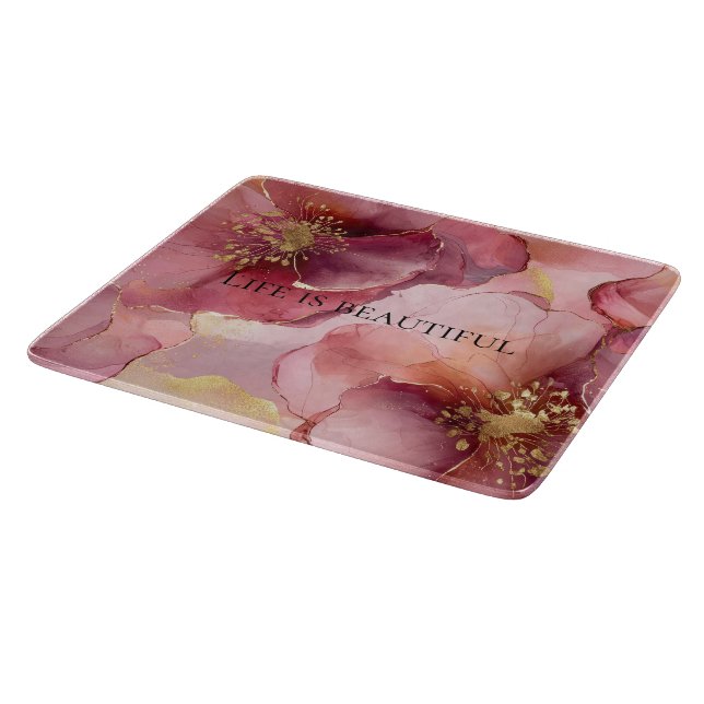Planche À Découper Mariage Blush Rose Bourgogne Floral Fête de Mariée (Coin)