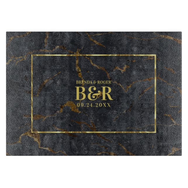 Planche À Découper Mariage de bois Brown Monogramme (Devant)
