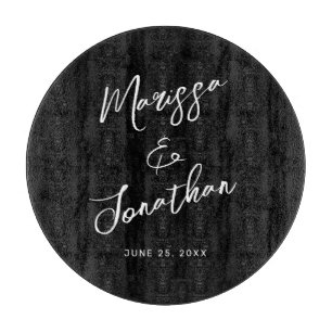 Planche À Découper Mariage de script moderne noir blanc main lettres